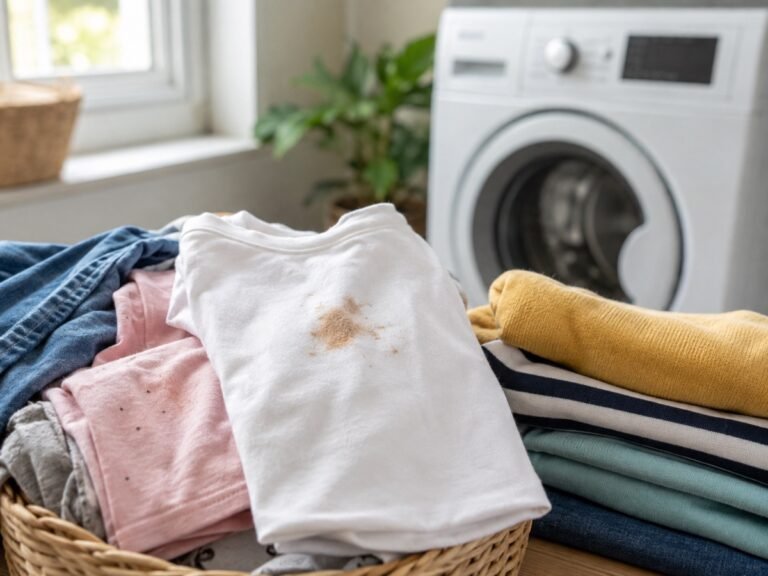Clothes with visible stains remaining after washing